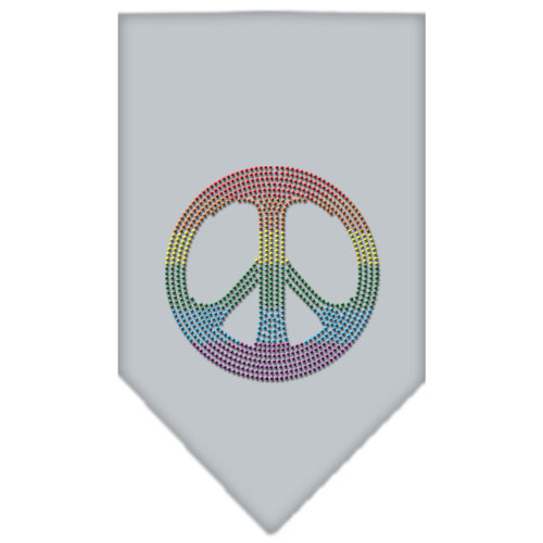 Rainbow Peace Sign Rhinestone Bandana Grey Small